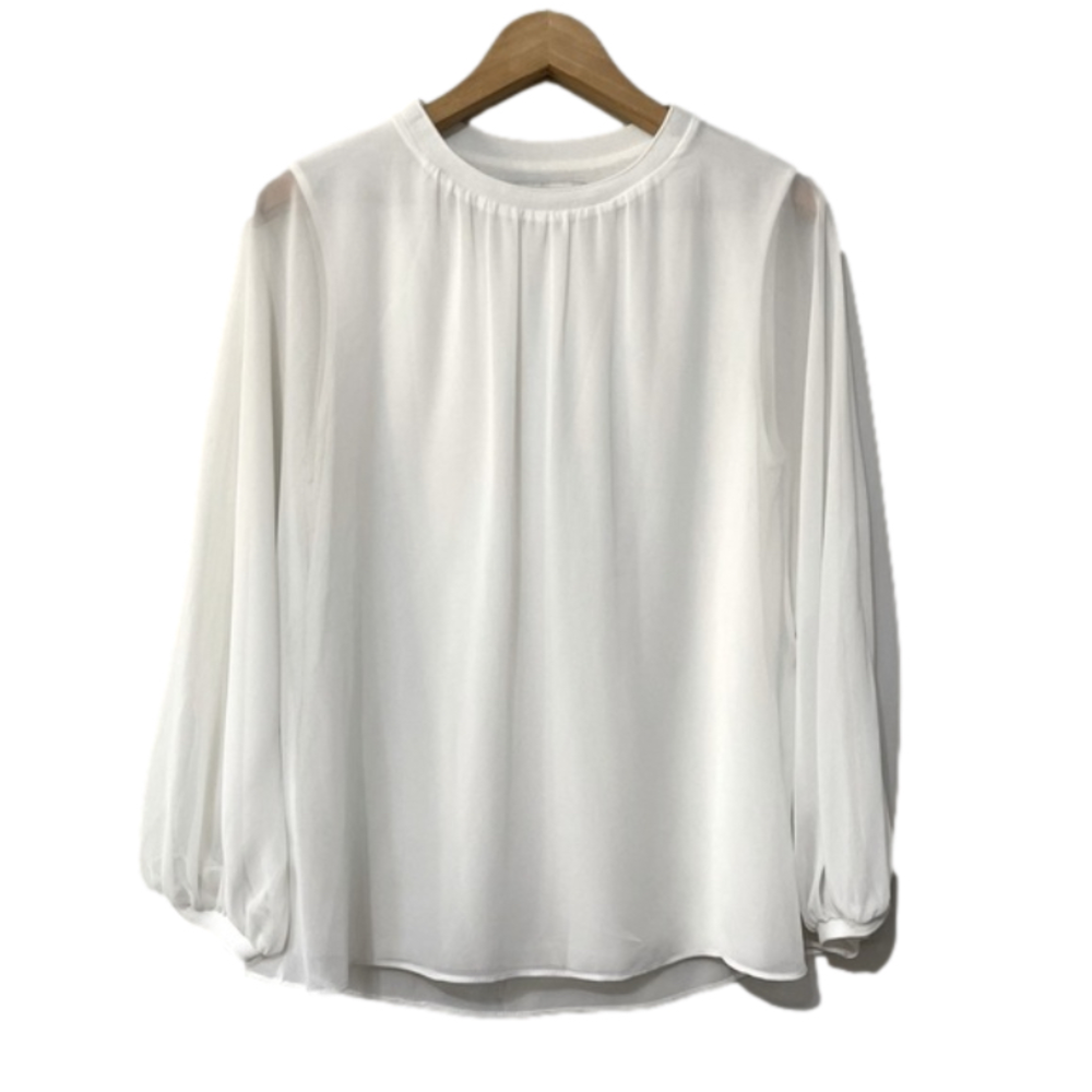 Zara White Chiffon Balloon Sleeve Blouse Top Size Small bin 3G